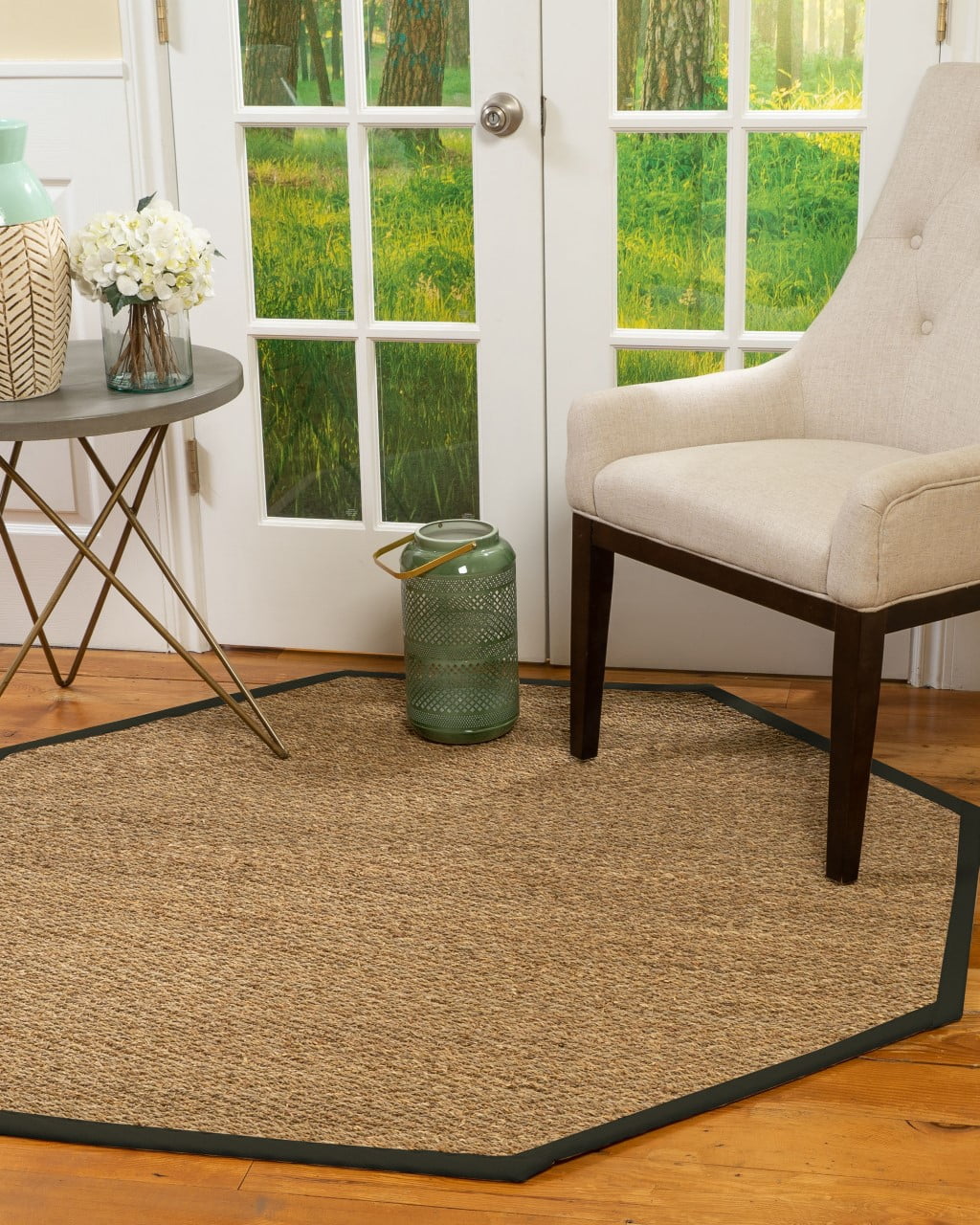 Natural Area Rugs Beach Custom Seagrass Rug, 6', Octagon Moss Border
