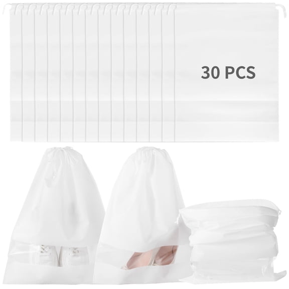 30 Pack Clear Window Dust Bags - Drawstring Shoe & Handbag Storage Pouches for Travel, Seasonal Closet Organization (15.7"x20.9")