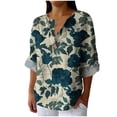 thumbnail image 2 of Njagoc3 Womens Floral Print Shirt, Blue Blossom Pattern, 3/4 Sleeve, Elegant Fall & Winter Top, 2 of 5