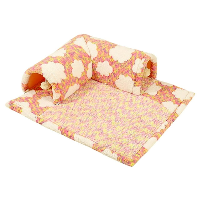 Túnel de gato y juguete de cama Jugando cabaña con bola de interción Centro de actividad de gato de entrenamiento de gatito ligero para chinchillas de Talla L Rosa
