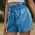 thumbnail image 4 of Womens Linen Shorts Casual Summer High Waist Paperbag Comfy Loose Solid Color Wide Leg Shorts with Pocket Drawstring, 4 of 7