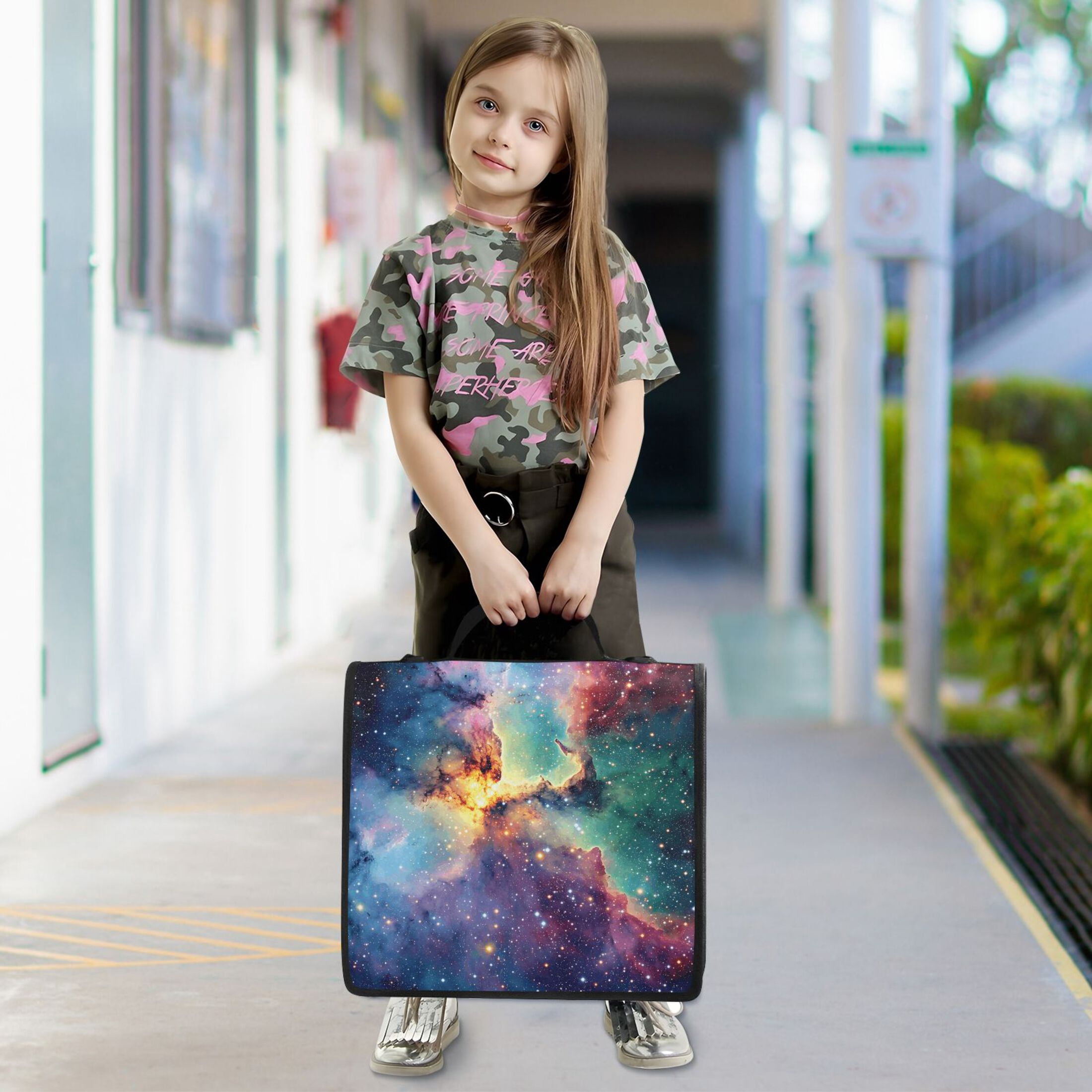 3 Ring Zipper Binder with Shoulder Strap Waterproof Trapper Keeper 2 Inch D-Ring 500 Sheets Capacity Colorful Galaxy with Stars