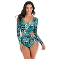 thumbnail image 5 of Traje de baño de una pieza estampado para mujer, monokini floral de manga larga con aberturas, traje de baño femenino, body de surf, ropa de baño XXL, 5 of 5