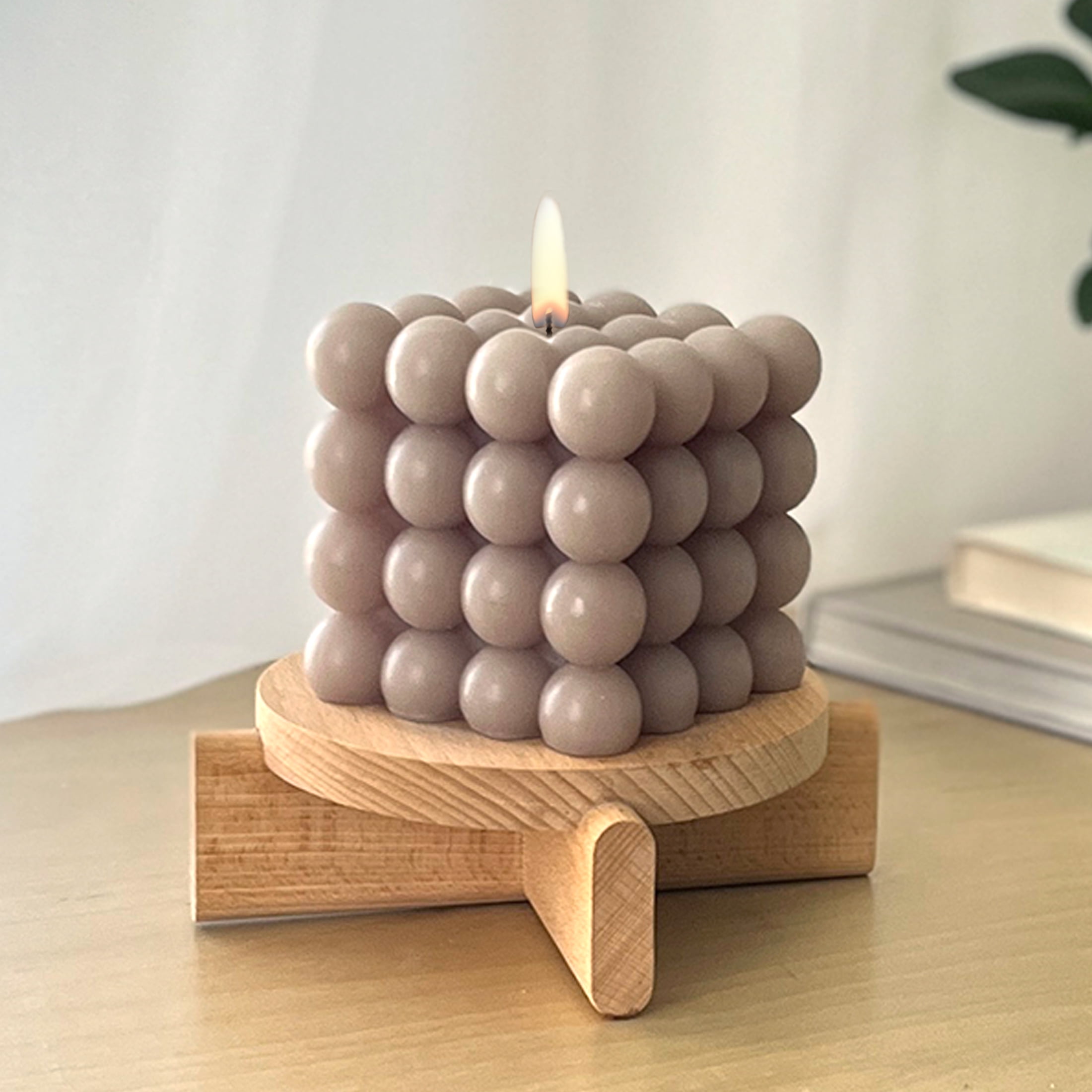Mainstays Single Wick Square Bubble Candle, Unscented, Taupe