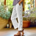 thumbnail image 4 of Hot Sale!BKQCNKM Linen Pants Women, Petite Pants for Women, Flowy Pants for Women, Women Fashion Solid Color Cotton Elastic Long Pants Beach Leisure Trousers a Of, Gauze Pants, White XL, 4 of 4