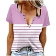 thumbnail image 1 of Camisetas de Cuello Redondo Botón de Impresión de la Moda de Manga Corta de las Mujeres, Poliéster Spandex, 1 of 5