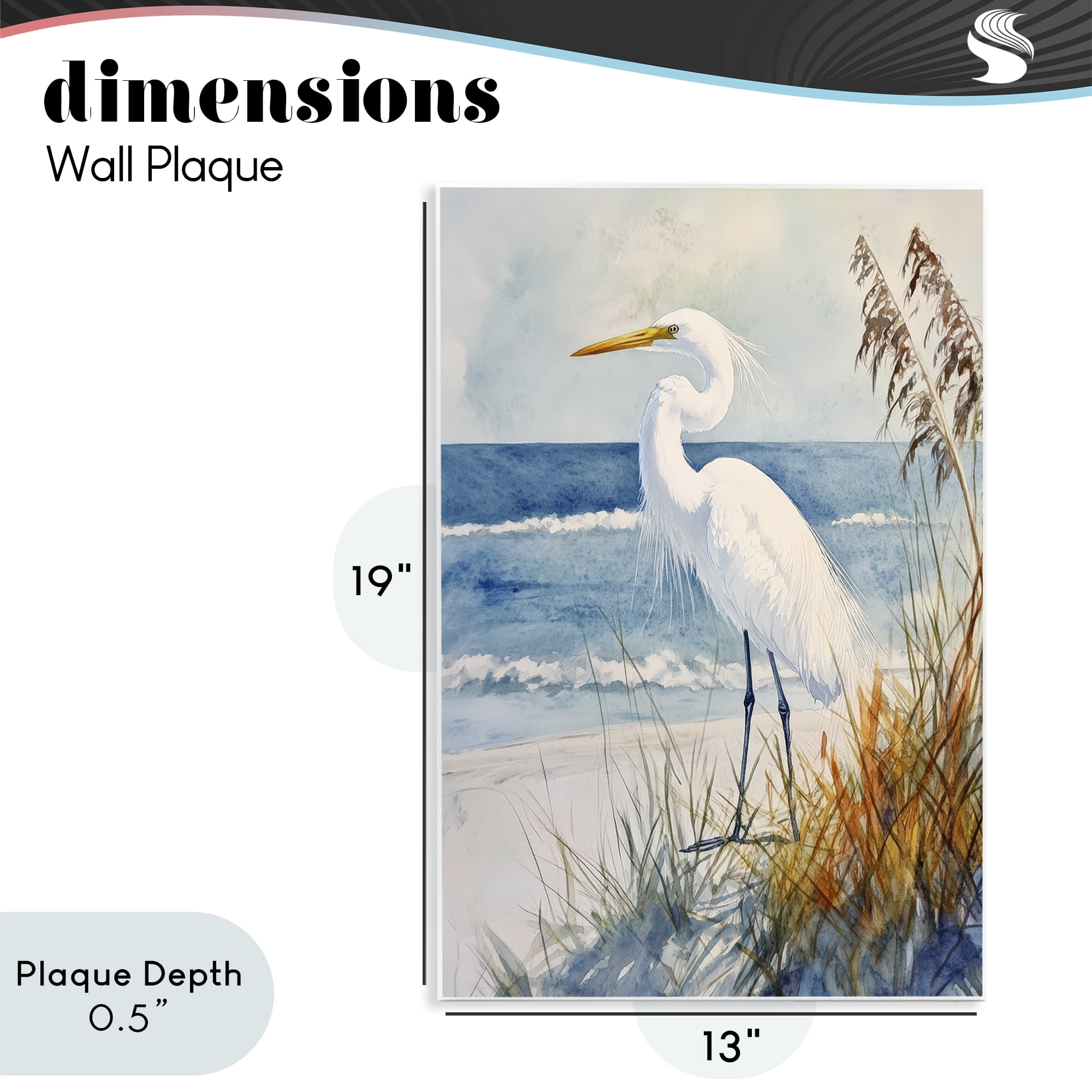 Stupell Industries Egret By The Waves Wall Plaque Art, design by Petal Prints Design