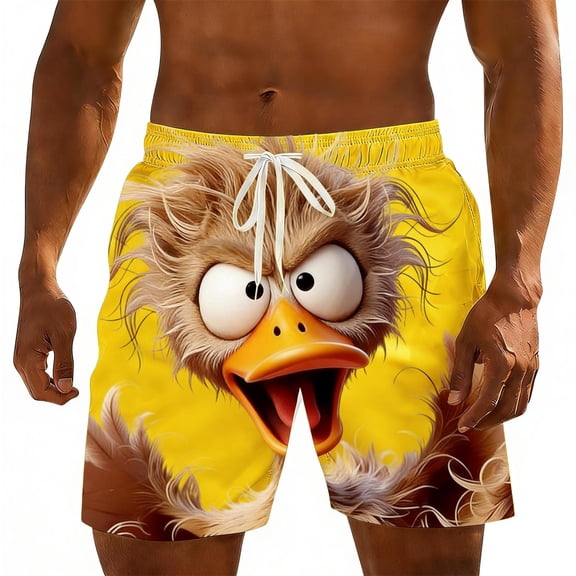 Swim Shorts for Men Goofy Duck Face Print Elastic Waist Pockets Swim Trunks Breathable Funny Beach Shorts Novelty Summer Swimming Outfits