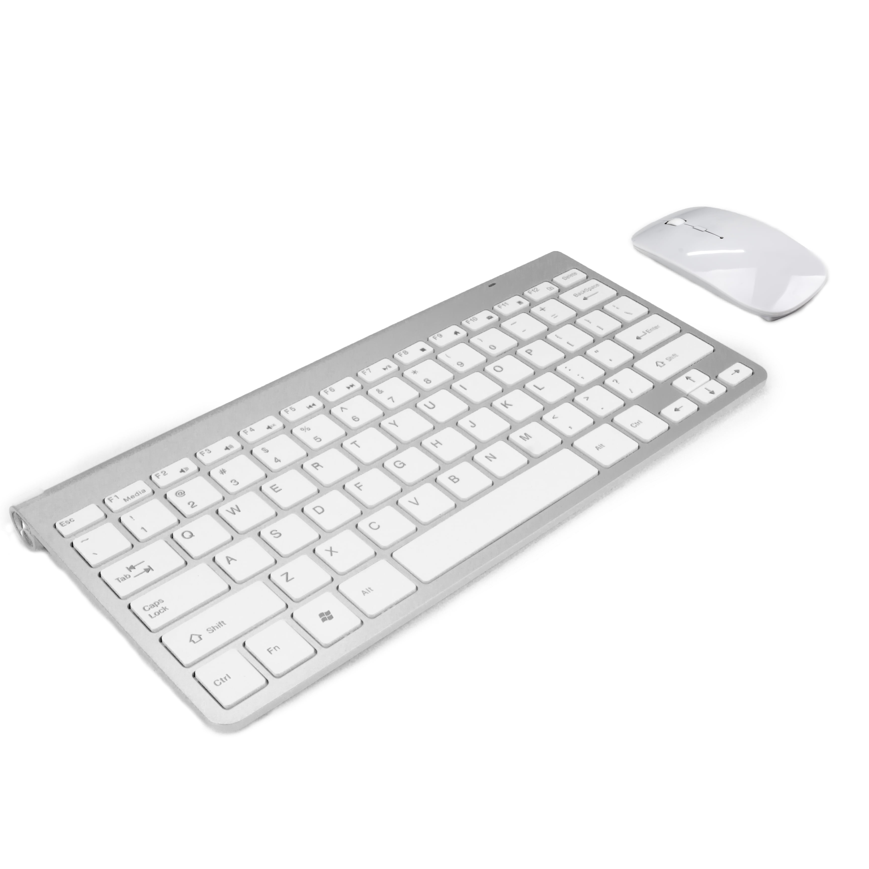 AnthroDesk Wireless Keyboard/Mouse Combo, Silver & White