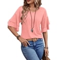 thumbnail image 2 of UVN Blouses for Women V Neck Half Bell Sleeve Shirts Summer Ladies Casual Flowy Tunic Tops, 2 of 8