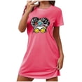 thumbnail image 2 of Sakmal Nightgowns for Women Pink Stretchy Cloud-Like Loose Pajama Dress Cartoon Print Short Short Sleeve Crew Neck Nightgowns S-2XL, 2 of 5