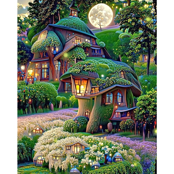 Pintura de diamante 5D DIY Taladro redondo completo Mushroom Manor Kit Decoración para el hogar (A5971) Hugtrwg Para estrenar