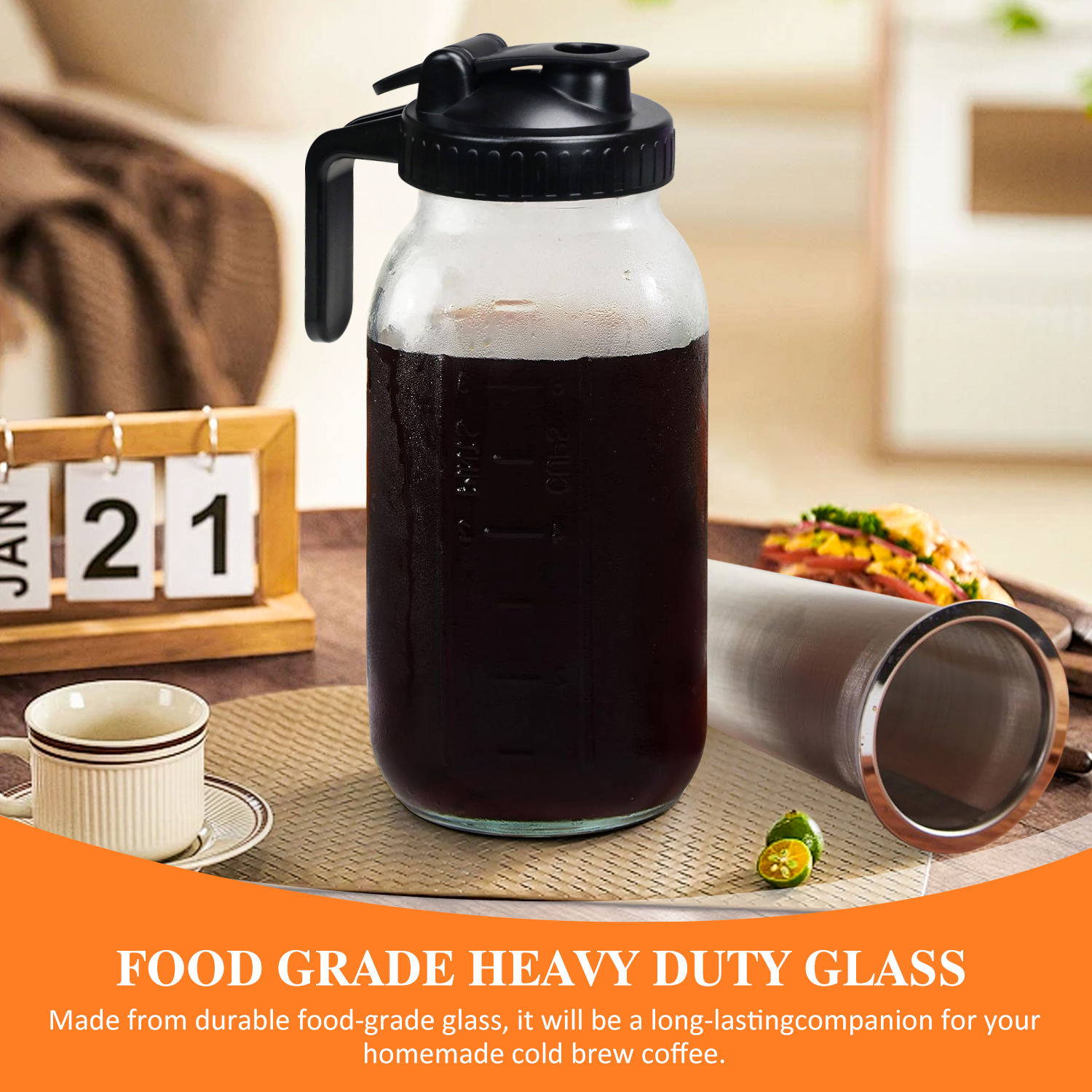 TINANA 64oz Cold Brew Coffee Maker with Stainless Steel Filter photo 6