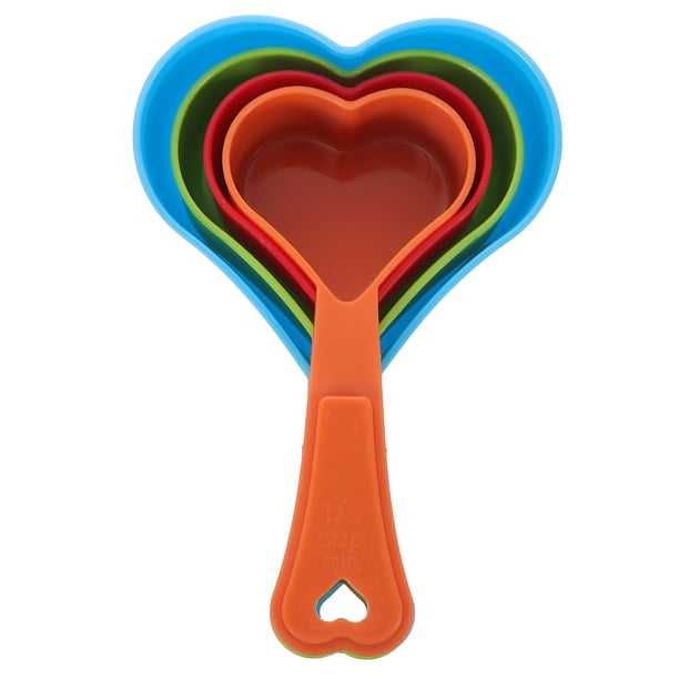 Juego de 4 cucharas medidoras de plástico con forma de corazón para cocinar.