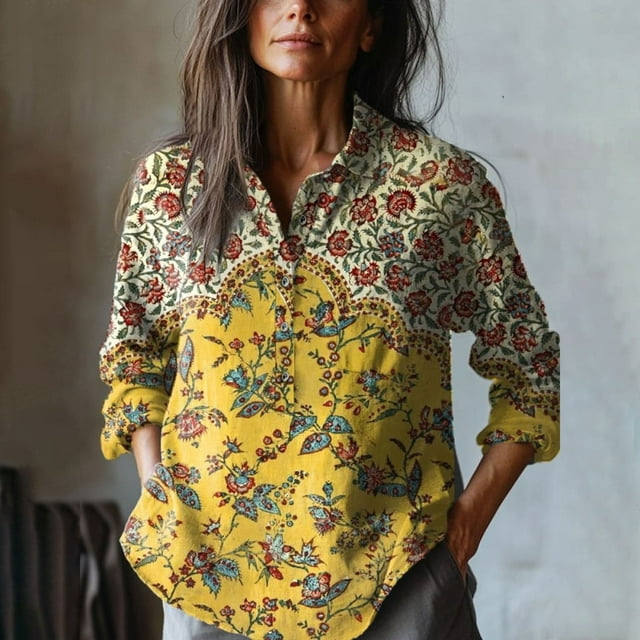Offres du Jour Seductiva Chemises pour Femmes Liquidation Chemise Rétro à Imprimé Floral Artistique Décontractée à Manches Longues Confortable en Coton