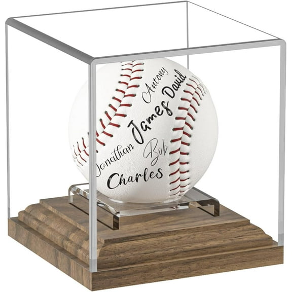 SUNFICON Baseball Case Display for Balls Walnut Wood Base Acrylic Baseball Display Case Baseball Holder Stand Cube Memorabilia Showcase Autograph Ball Protector for Official Size Ball Display