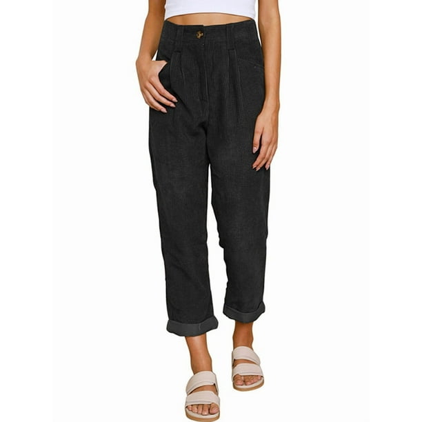 Pantalones Casuales de Cintura Alta y Pierna Recta para Mujer, Holgados y Cómodos, con Bolsillos Negro XXL