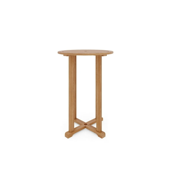 Clement Round Teak Outdoor Bar Height Bistro Table with Umbrella Hole