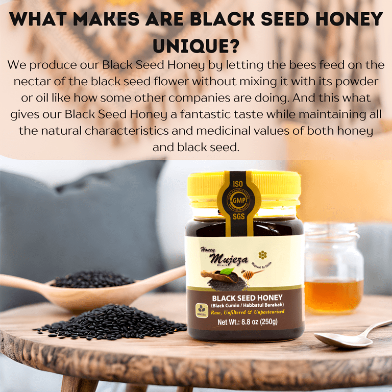 Mujeza 100% Natural Raw Black Seed Honey, Unpasteurized, Gluten