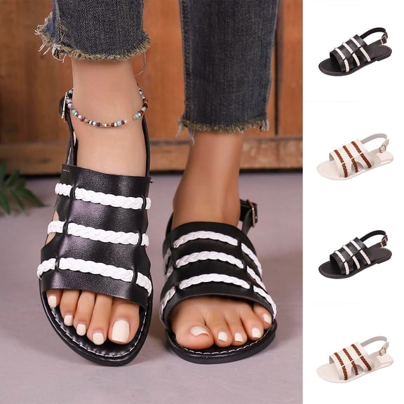 BRGZLK Women Flat Sandals Summer Ankle Strap Dress Flats Slippers Lightweight Comfy Open Toe Beach Vacation Shoes
