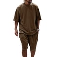 thumbnail image 2 of Men'S Terry Cloth Loose Fit Drop Shoulder Short Sleeve T Shirt And Drawstring Waist Shorts Set Casual Summer Loungewear For Daily Wear,Brown,XL, 2 of 4