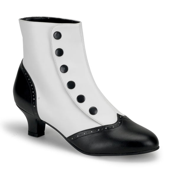 2" Heel Button Spat Ankle Boot - Wht-Blk Pu, 10