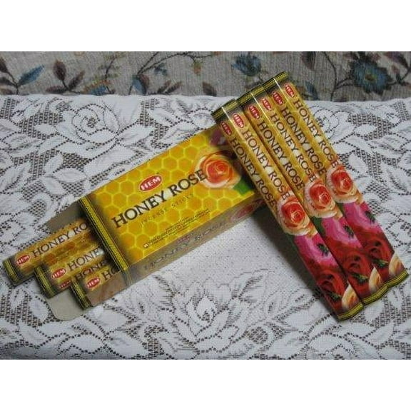 Honey Rose - Box of Six 20 Stick Hex Tubes - HEM Incense Hand Rolled In India