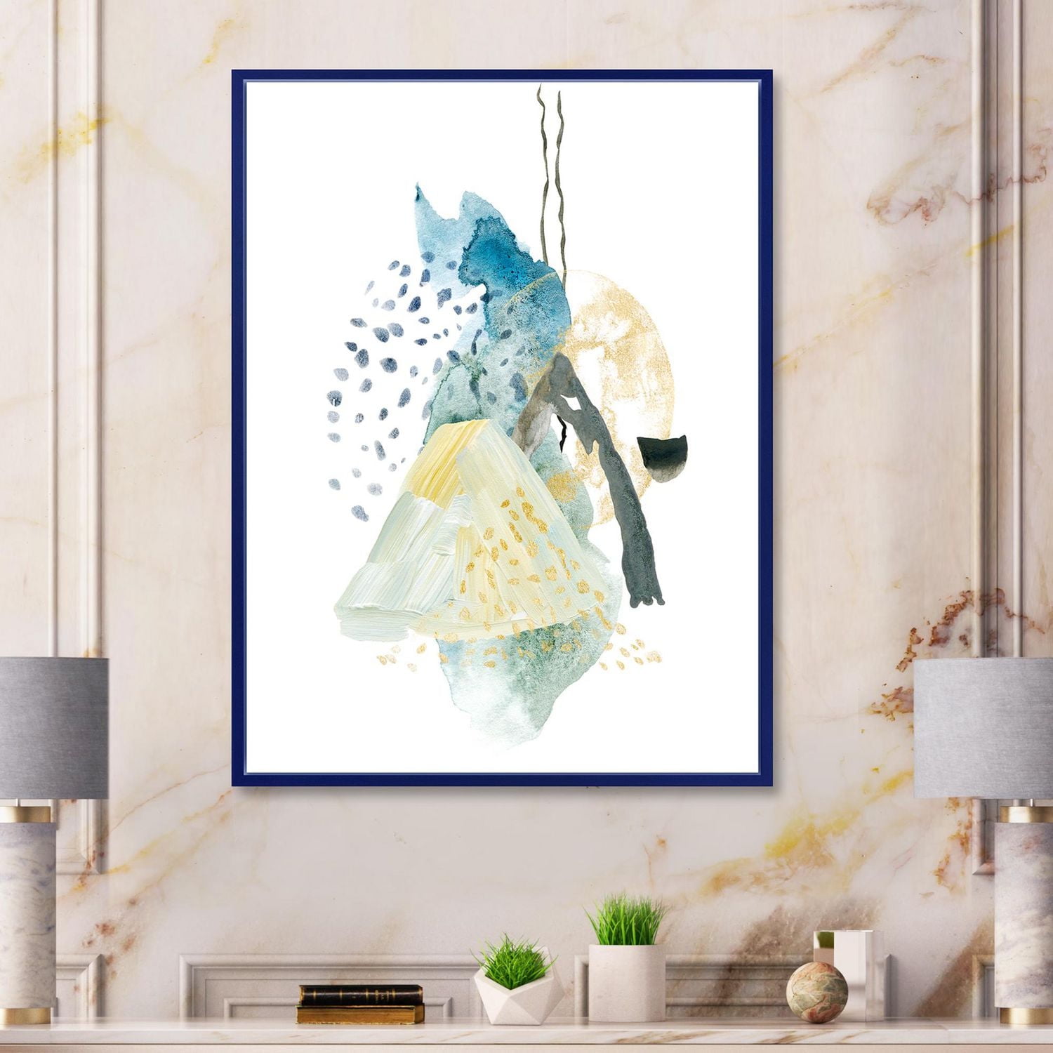 Designart Gouache Of Abstract Landscape With Mountain Moon FLOAT FRAME WALL ART