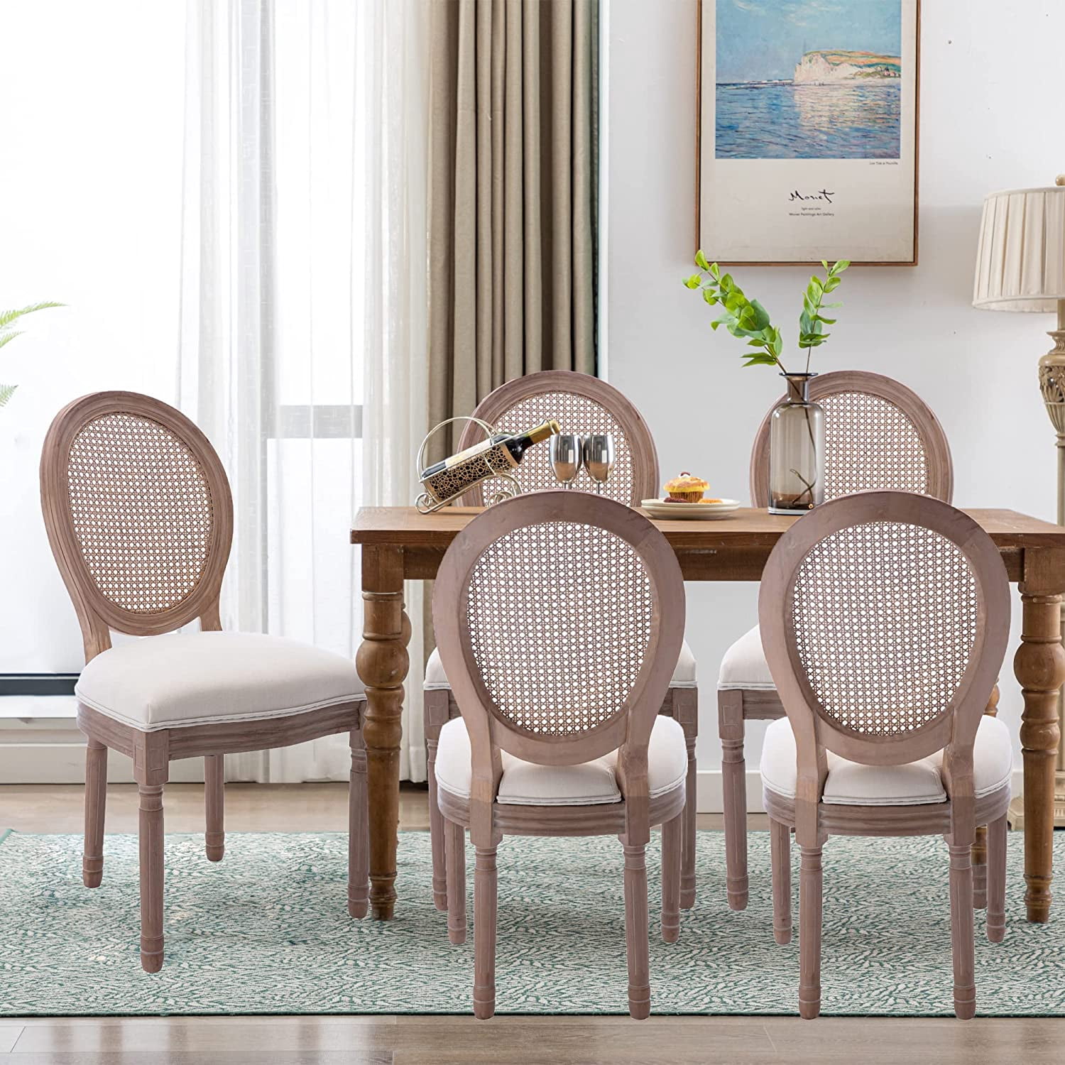 Sumdeal French Dining Chairs Set, Upholstered Vintage Farmhouse Chair,Mid Century Fabric Chair with Solid rubberwood Leg for Dining Room Bedroom Kitchen Restaurant