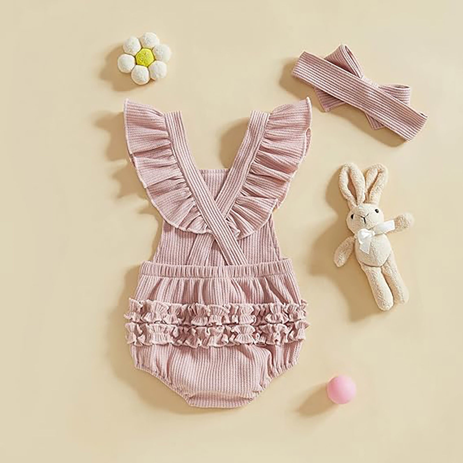 My First Easter Baby Girl Outfit Easter Baby Girl Outfit Fly Sleeve Embroidery Romper Bunny Tail Bodysuit Easter Set Baby Easter Outfit Pink 12 Months-18 Months