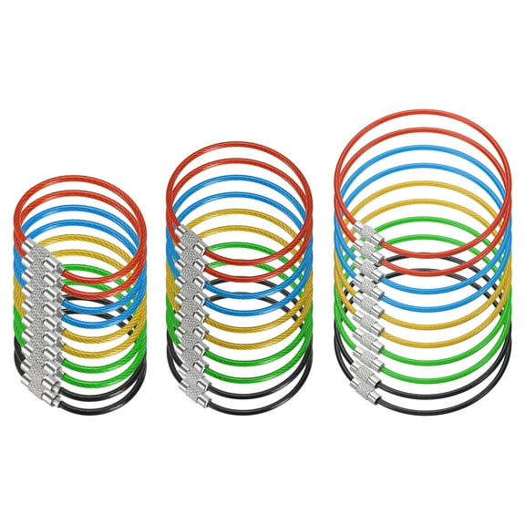 3.9/5.9/7.9 Inch Stainless Steel Wire Keychain Cable Key Ring Loop, Multicolor, 30 Pack