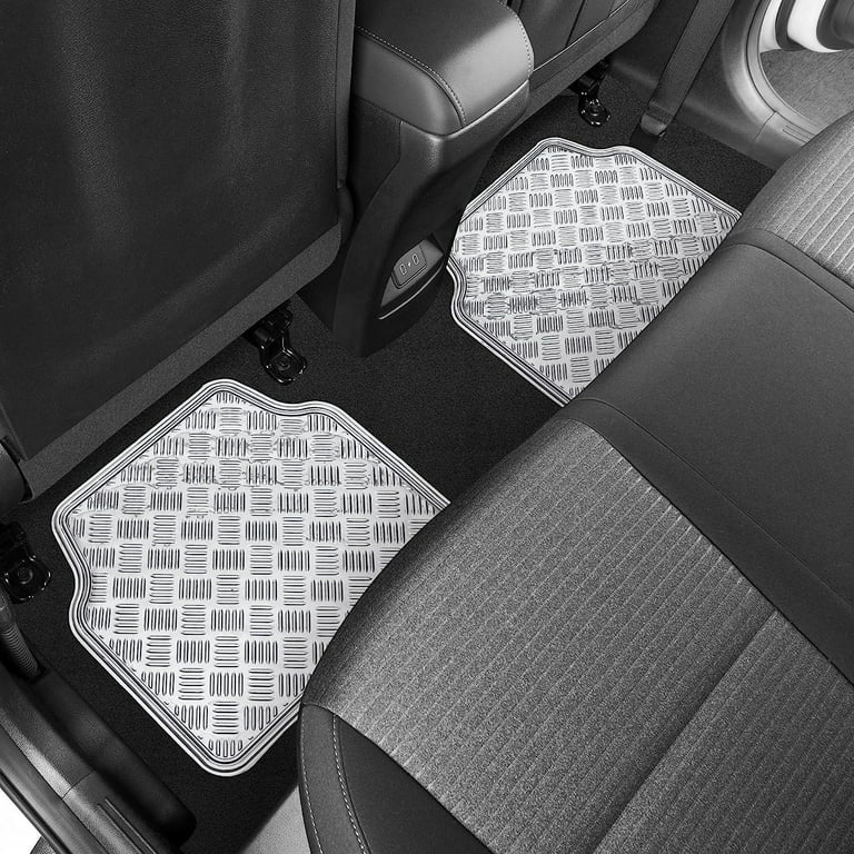 4-Piece Universal Fit Metallic Design Car Floor Mat, All Weather Heavy Duty Car  Floor Mats Interior Liners for Auto Van Truck SUV, Heavy Duty All Weather  Protection, Fits Front & Rear,Silver 