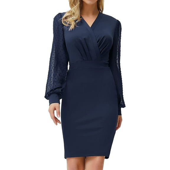 Sngxgn Women's A Line Midi Dress Straps V Neck Slit Party Slip Dress(Dark Blue,XL)