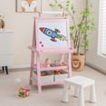 thumbnail image 4 of Costway Kids Art Easel Double Sided Chalkboard Magnetic Whiteboard with Storage Tray Pink, 4 of 8