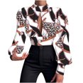 thumbnail image 2 of Puntoco mujeres Casual manga larga linterna sin espalda vendaje ahueca hacia fuera el cuello del soporte tops cortos impreso blusa adelgazante camisas Puntoco Puntoco-7503, 2 of 9