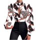 thumbnail image 2 of Puntoco mujeres Casual manga larga linterna sin espalda vendaje ahueca hacia fuera el cuello del soporte tops cortos impreso blusa adelgazante camisas Puntoco Puntoco-7505, 2 of 9