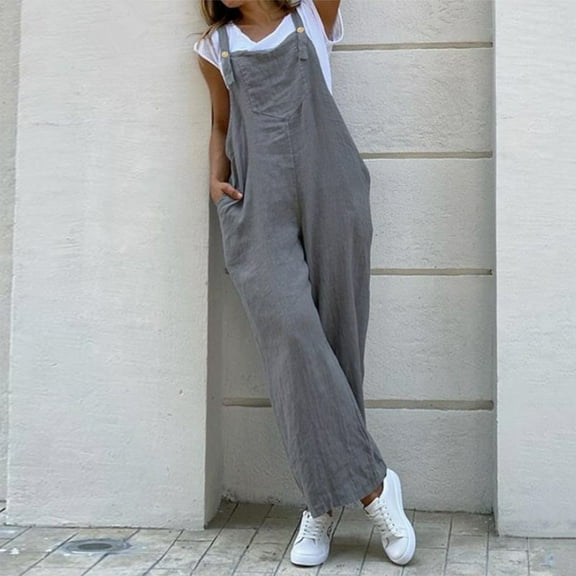 Hauaitttt Women's Casual Sleeveless Dungarees Loose Long Jumpsuit Pants Trousers Overalls Stretch Pants for Women Work Casual plus Size Wide Pants Casual for Women Womens Medium on Casual Pants Pants