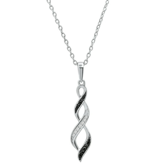 Dazzlingrock Collection 0.08 Carat (ctw) Round Black & White Diamond Swirl Infinity Pendant with 18 Inch Silver Chain for Women in 18K White Gold