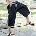 thumbnail image 4 of FRSASU Men Pants Clearance Slim Sports Pants Calf-Length Linen Trousers Baggy Pants Black M, 4 of 5