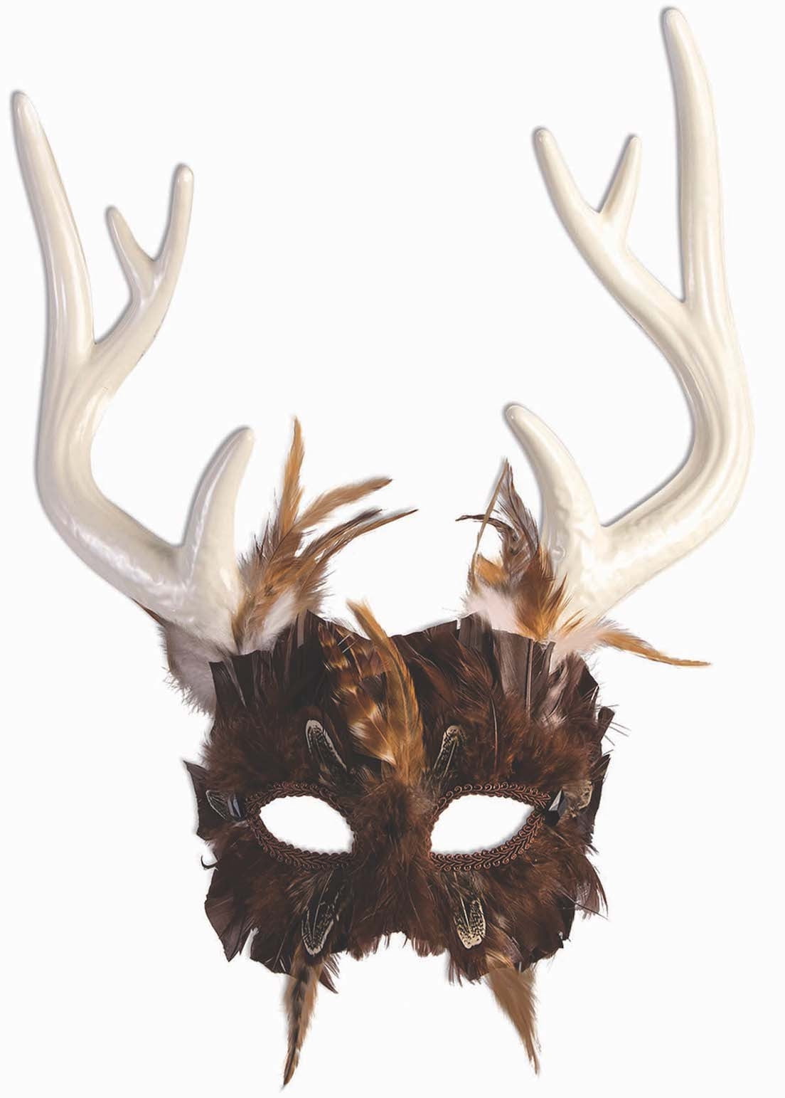 Guardian Of The Forest Masquerade Mask Feathers Antlers Deer Fantasy Accessory