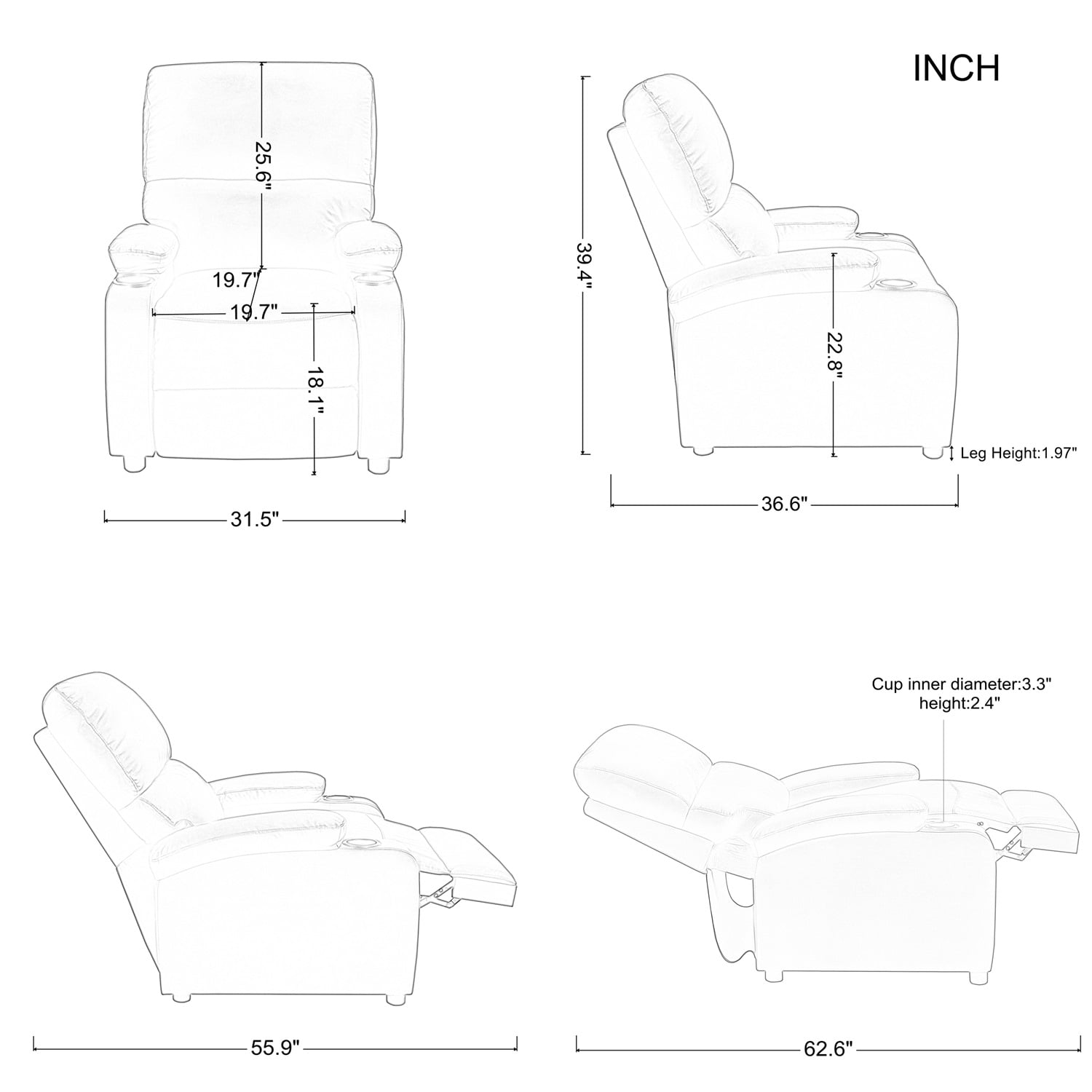 Kadyn 31.5" Faux leather reclining chair, Pu Upholstered reclining chair, Pushback Recliner Chair for Bedroom, Brown Kadyn 31.5" Faux leather reclining chair, Pu Upholstered reclining chair, Pushback Recliner Chair for Bedroom, Brown