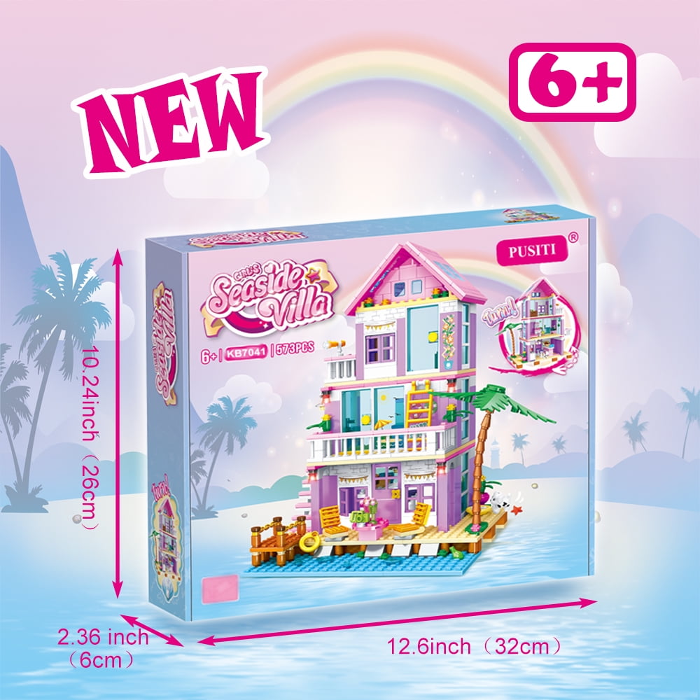 Seaside Villa Building Set 573 Pieces Toys for Girls Building Blocks House Toys Beach Villa Construction Toys Holiday Cottage Building Bricks Toys for Girls Age 6+