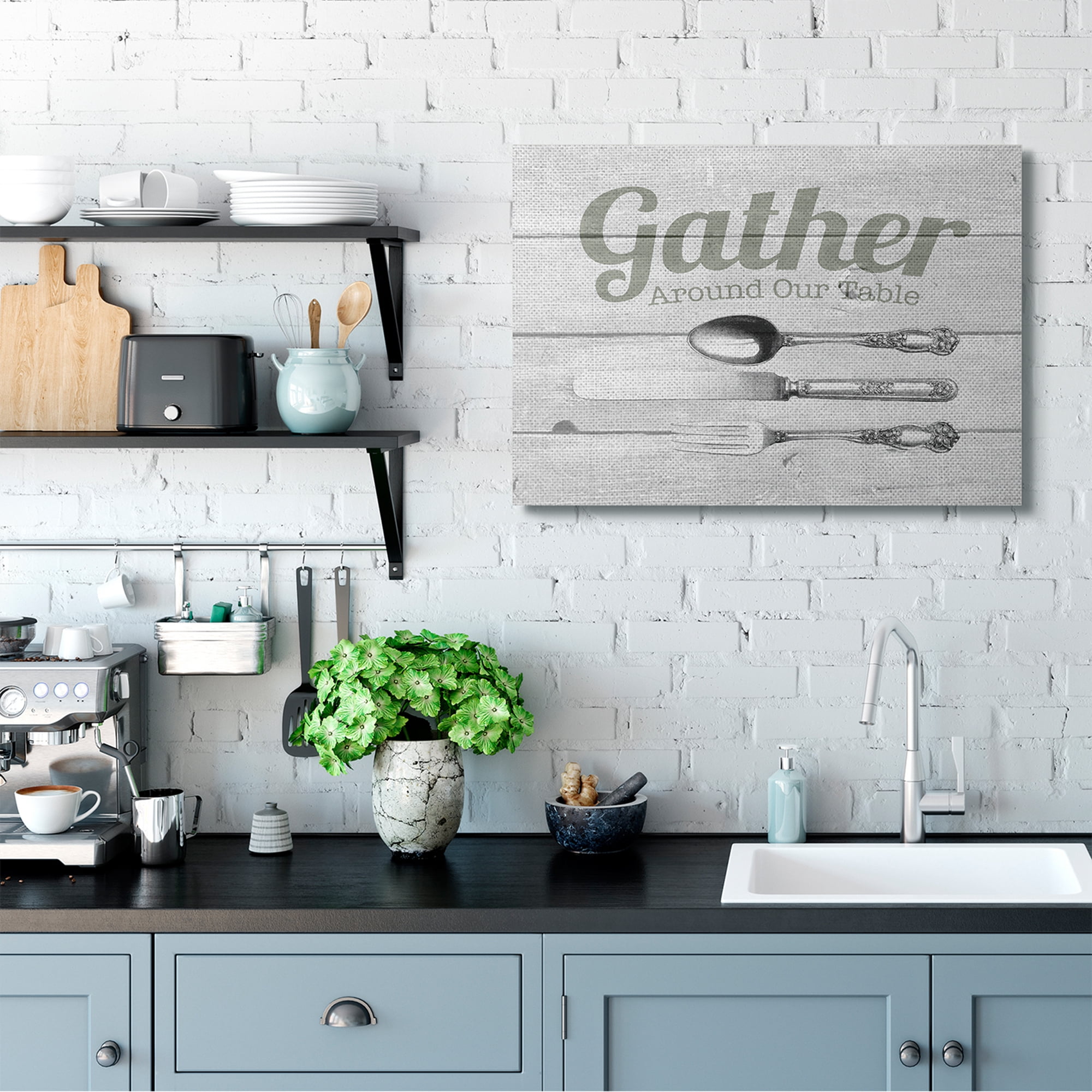 Stupell Home Décor Gather Silverware Kitchen Wood Texture Word Design Canvas Wall Art by the Saturday Evening Post