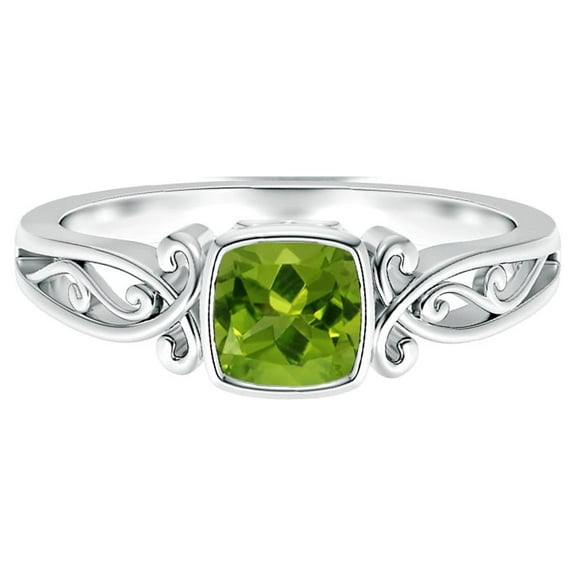 Cushion 2 Ctw Peridot Gemstone Bezel Set 925 Sterling Silver Women Engagement Ring