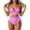 Red, variant on Swanpen Women's Striped Ruffled High Waisted Bikini Set, V-Neck Adjustable Strap 2 Piece Swimsuit