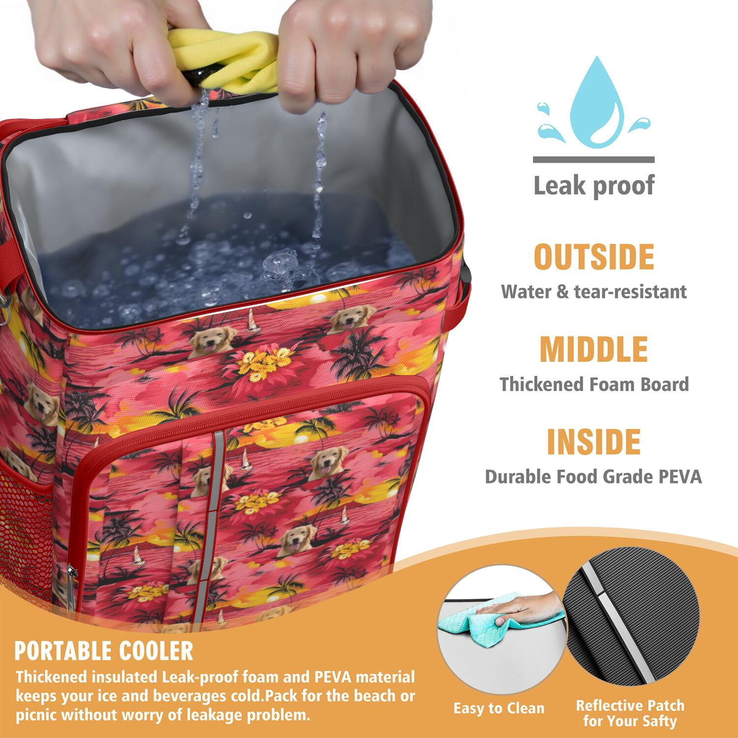 Travel Cooler Bag - Golden Retriever Hawaiian Camping Beer Cooler Backpack with Bottle Opener- Waterproof Insulated Picnic Backpacks - Cooler Bag for Beach