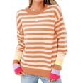 thumbnail image 3 of Suéter Informal de Cuello Redondo y Larga para Mujer, Jersey de Punto A Rayas A . Albaricoque S, 3 of 10
