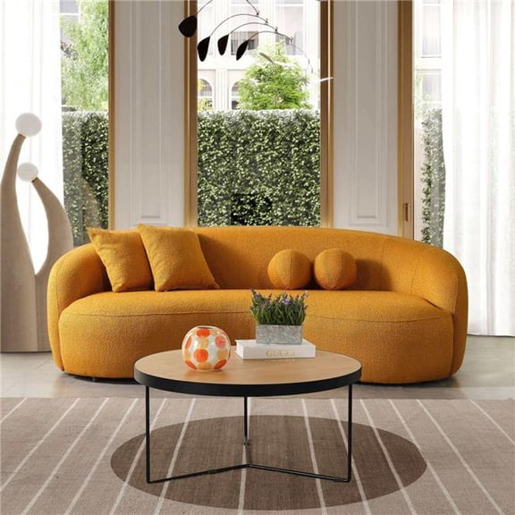 Ashcroft Furniture SOF02600602 Drake Japandi Style Curvy Boucle Sofa, Yellow