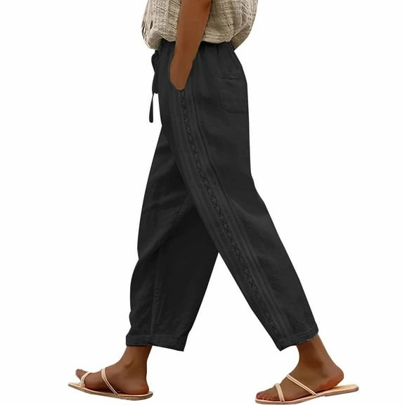 Yubnlvae Women's High Waist Wide Leg Cropped Pants with Pockets Black L