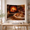 thumbnail image 5 of Sleeping Golden Retriever By Stone Fireplace In Warm Light, Cozy Rustic for Dog Owners, Detailed Artwork Christmas Gift, Tapestry Wall Hanging for Living Room and Bedroom, 5 of 7
